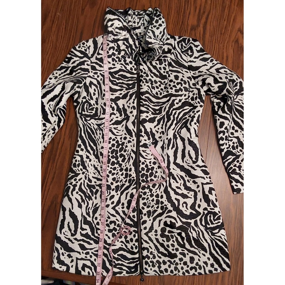 Samuel Dong Womens Zebra Animal Print Ruffle Collar Jacket Black White Small - Picture 9 of 12